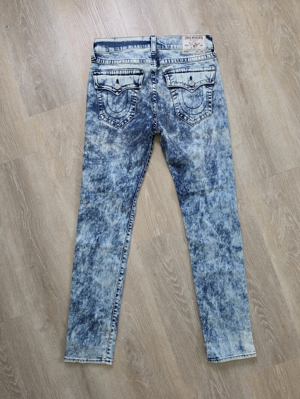 True Religion Jeans Size 34 Mens Rocco Relaxed Skinny Acid Wash Flap Pocket